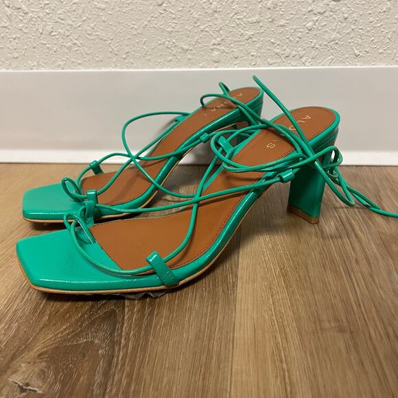 Alohas Bellini Leather Sandal Green Lace up low heel size 39/ US 8-8.5 - Picture 8 of 10